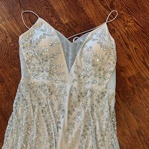 Adrianna Papell Silver Embellished Backless Dress